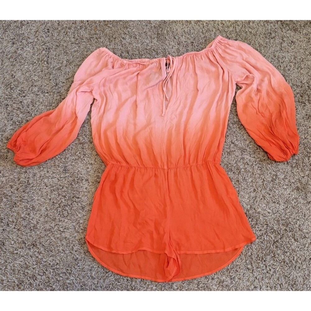 Young Fabulous & Broke Orange Ombre Romper M Off Shoulder Sleeve Casual
